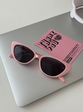 韩国ins小众高级感复古百搭猫眼粉色墨镜女防晒显脸小框太阳眼镜