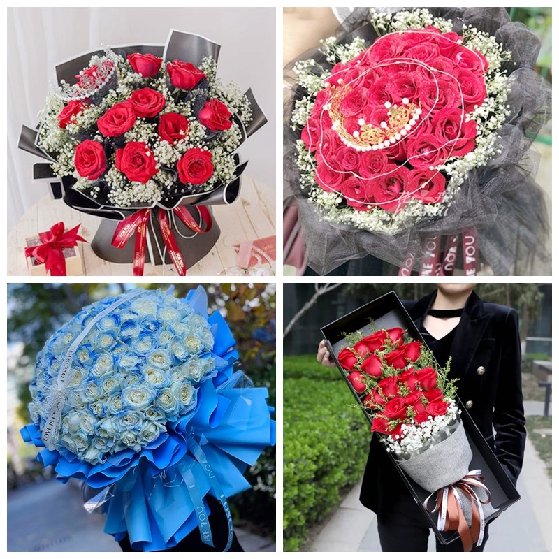 郴州宜章县汝城县安仁县桂阳县生日碎冰蓝红玫瑰花束同城鲜花店 - 图2