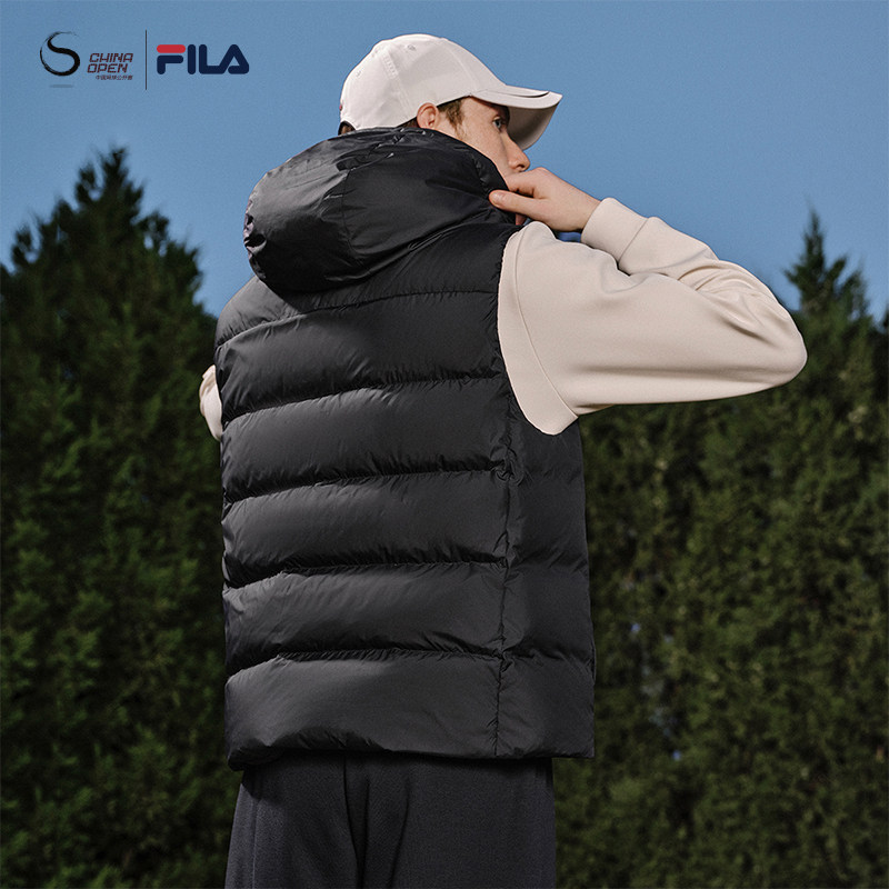 FILA 斐乐官方男士羽绒马甲2025冬新款网球运动基础保暖连帽外套,淘宝优惠券,粉丝福利购,淘宝优惠卷