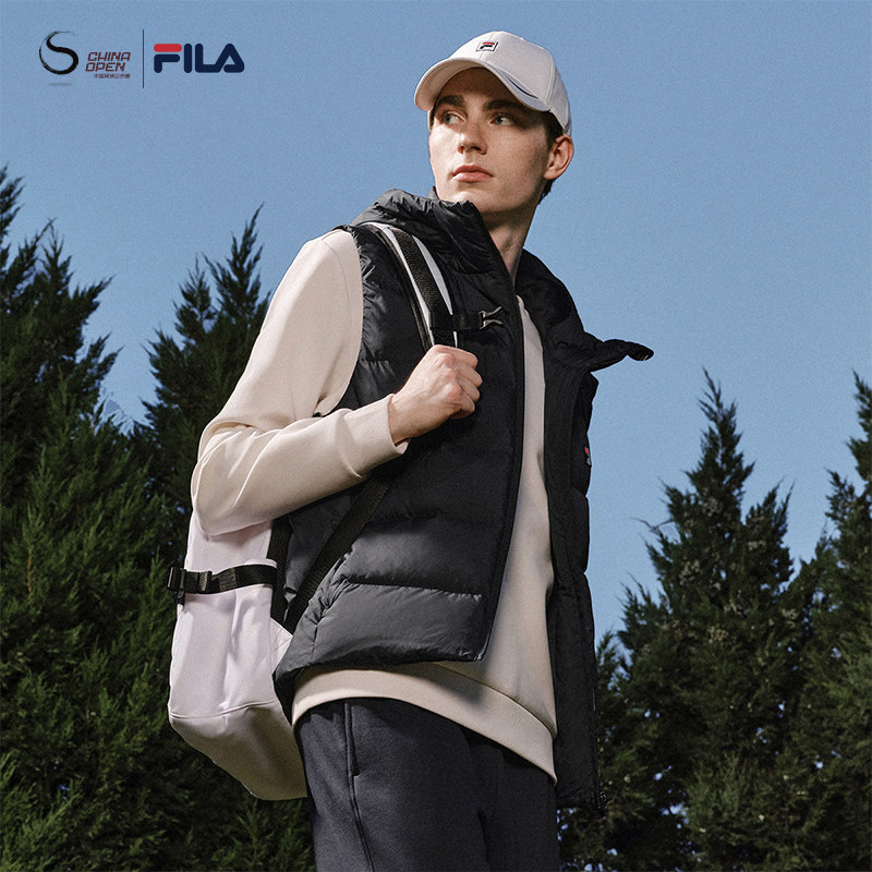 FILA 斐乐官方男士羽绒马甲2025冬新款网球运动基础保暖连帽外套,淘宝优惠券,粉丝福利购,淘宝优惠卷