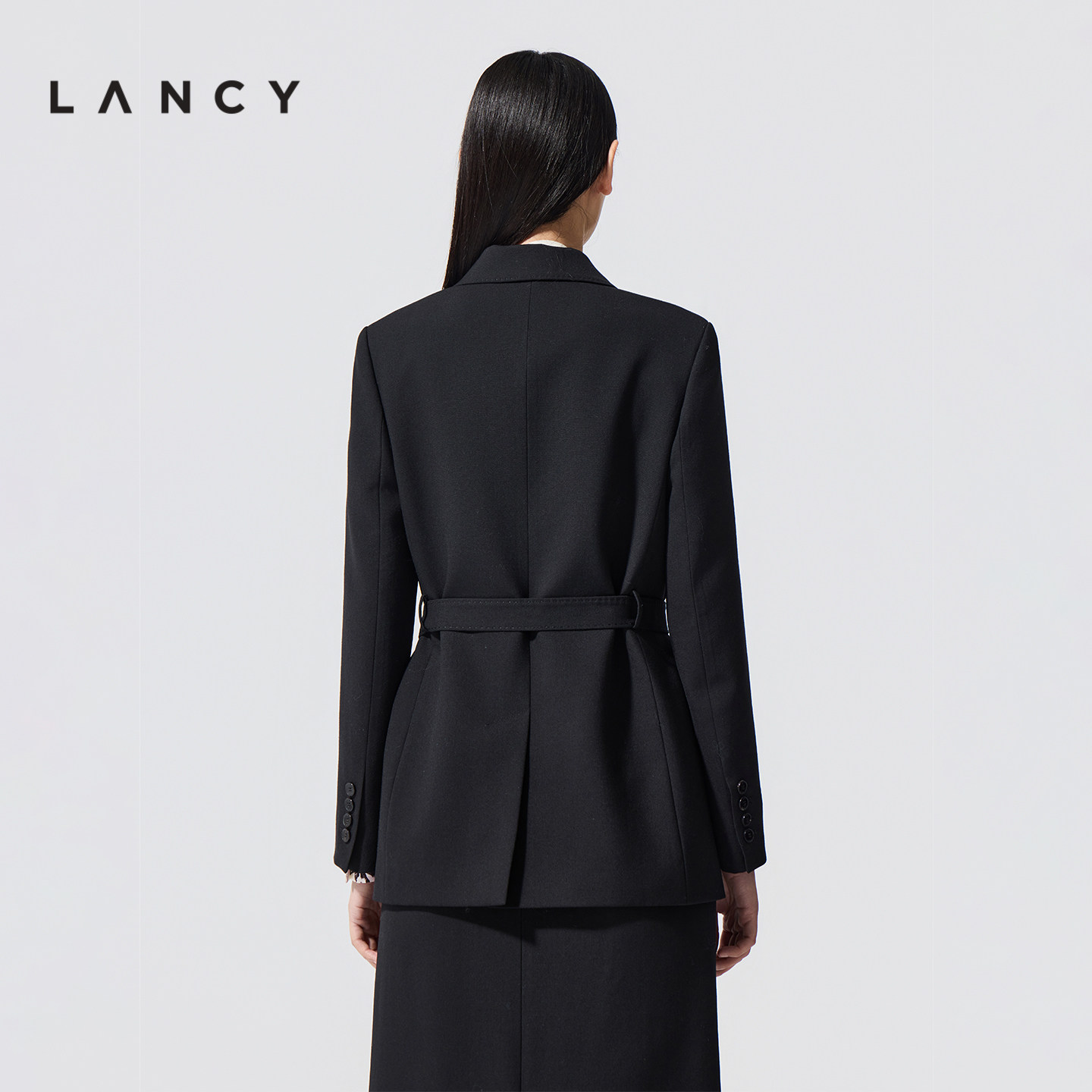 【纯羊毛】LANCY/朗姿2026春新款腰带收腰西装外套直筒半裙套装女,淘宝优惠券,粉丝福利购,淘宝优惠卷