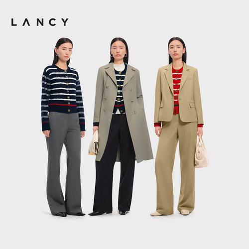 【马踏春风】LANCY/朗姿2026春季新款纯羊毛复古条纹短针织开衫女 - 图0