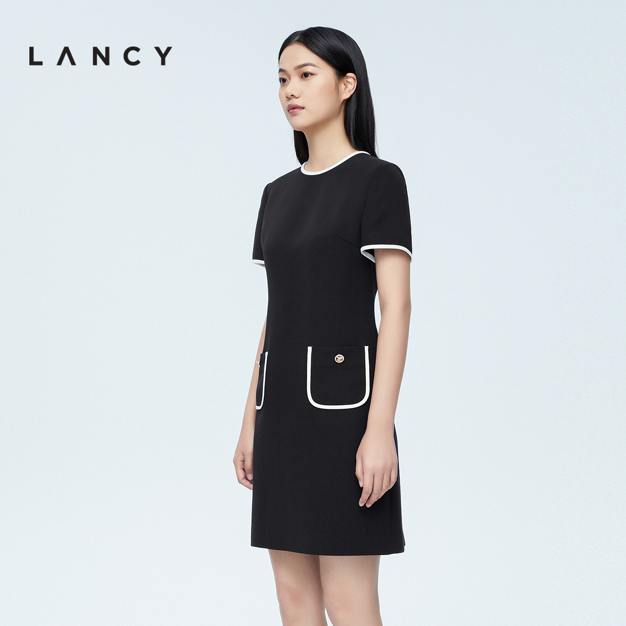 LANCY/朗姿2023夏季新款中长款设计感收腰气质宴会礼服连衣裙子女