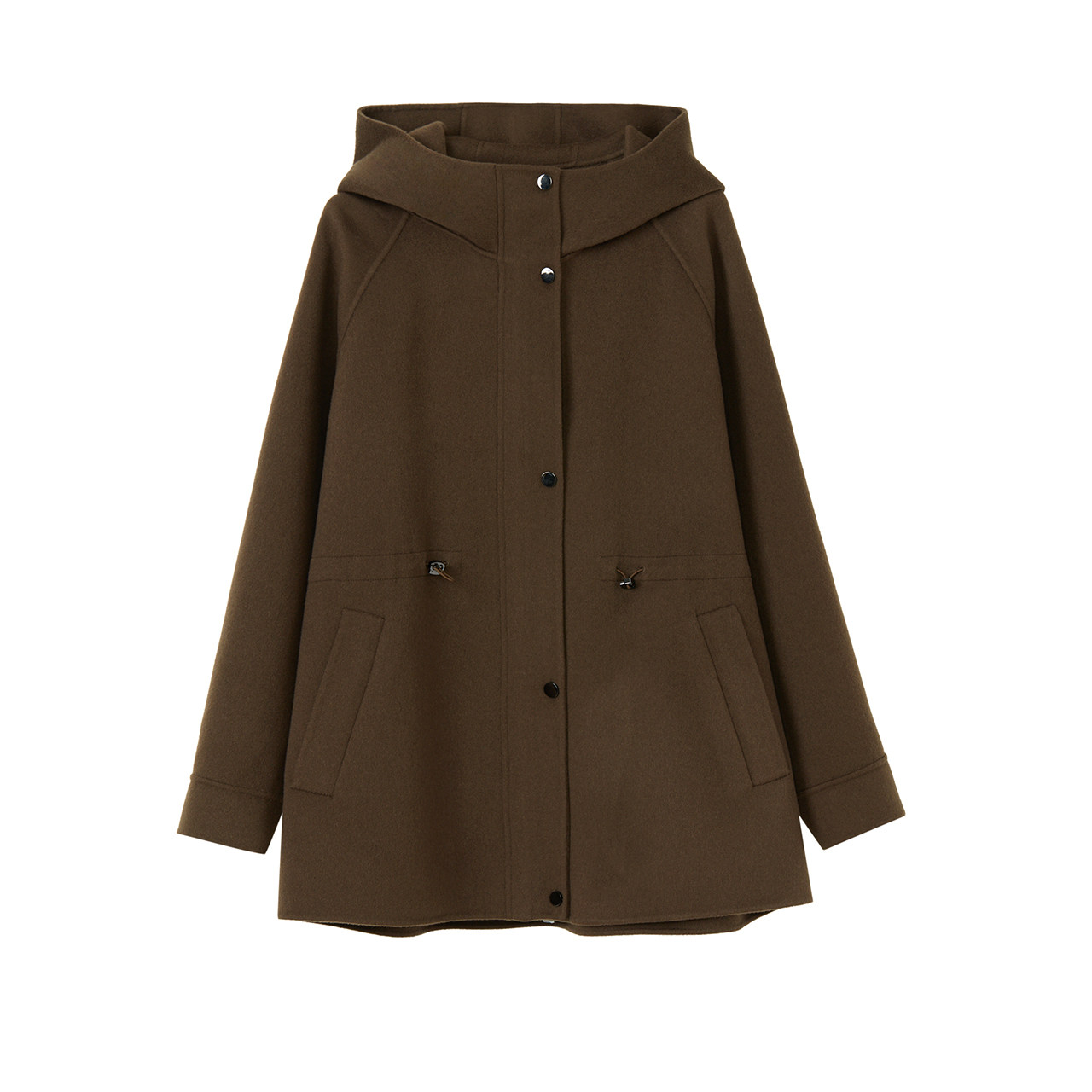 【纯羊毛】LANCY/朗姿2025冬新款双面呢连帽大衣女百搭抽绳短外套 - 图3