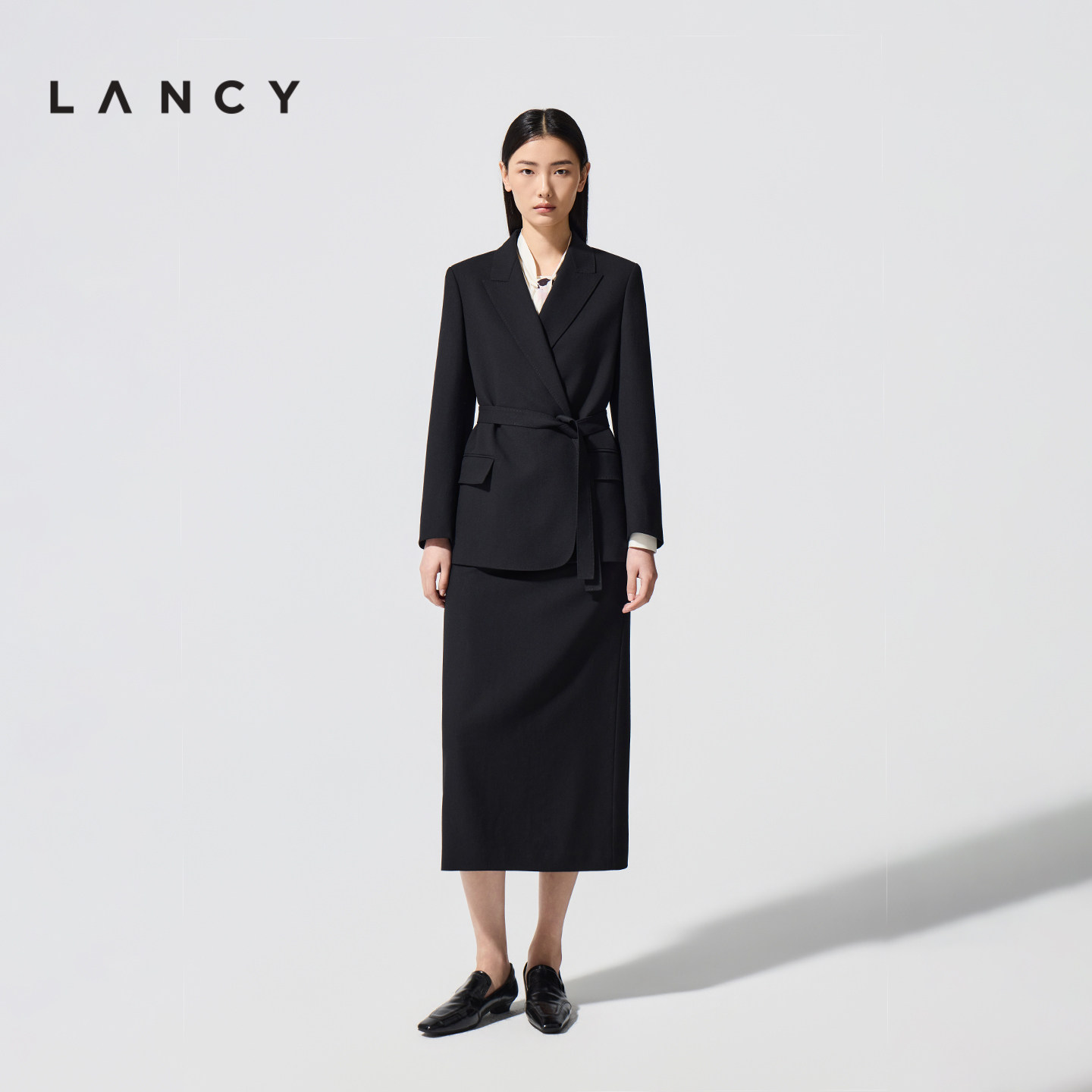【纯羊毛】LANCY/朗姿2026春新款腰带收腰西装外套直筒半裙套装女,淘宝优惠券,粉丝福利购,淘宝优惠卷