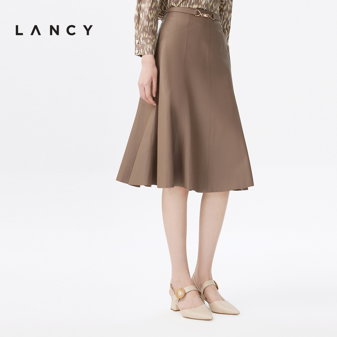 LANCY/朗姿2023春季新款皮裙女小众高级小众设计感女OL职业半身裙-图2