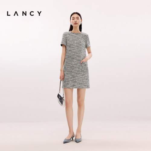 LANCY/朗姿2025夏季新款高级感小香风修身直筒短款气质名媛连衣裙 - 图0