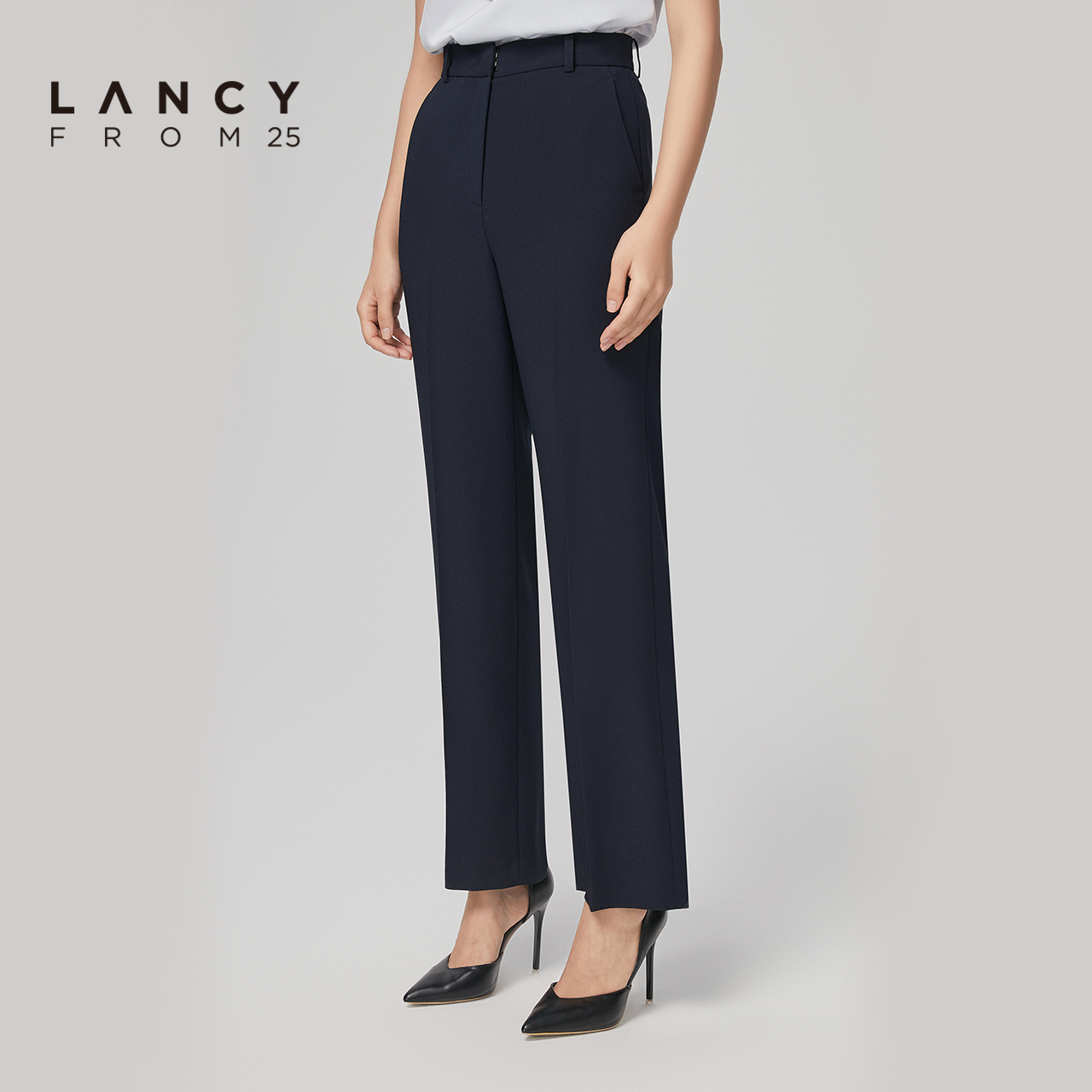 LANCY/悦朗姿夏季新款高腰休闲微喇阔腿西装裤女直筒通勤西裤子