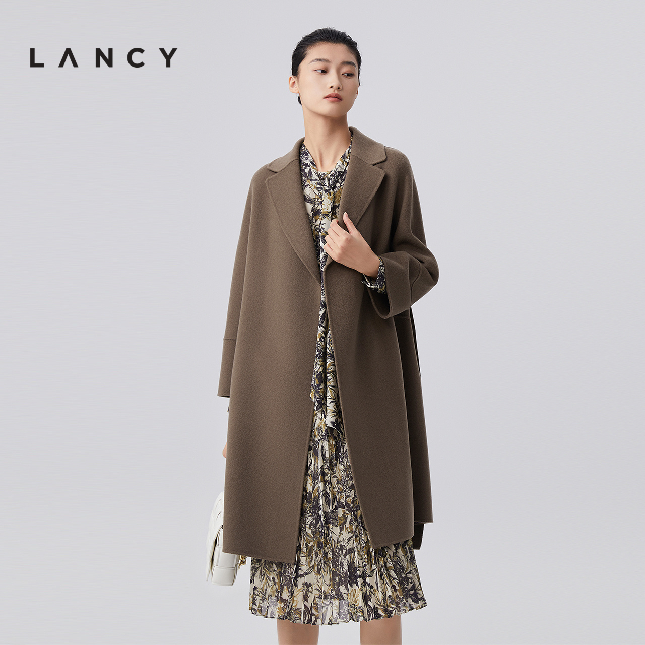 LANCY/朗姿羊毛大衣冬季中长款毛呢外套女高级感收腰显瘦气质通勤