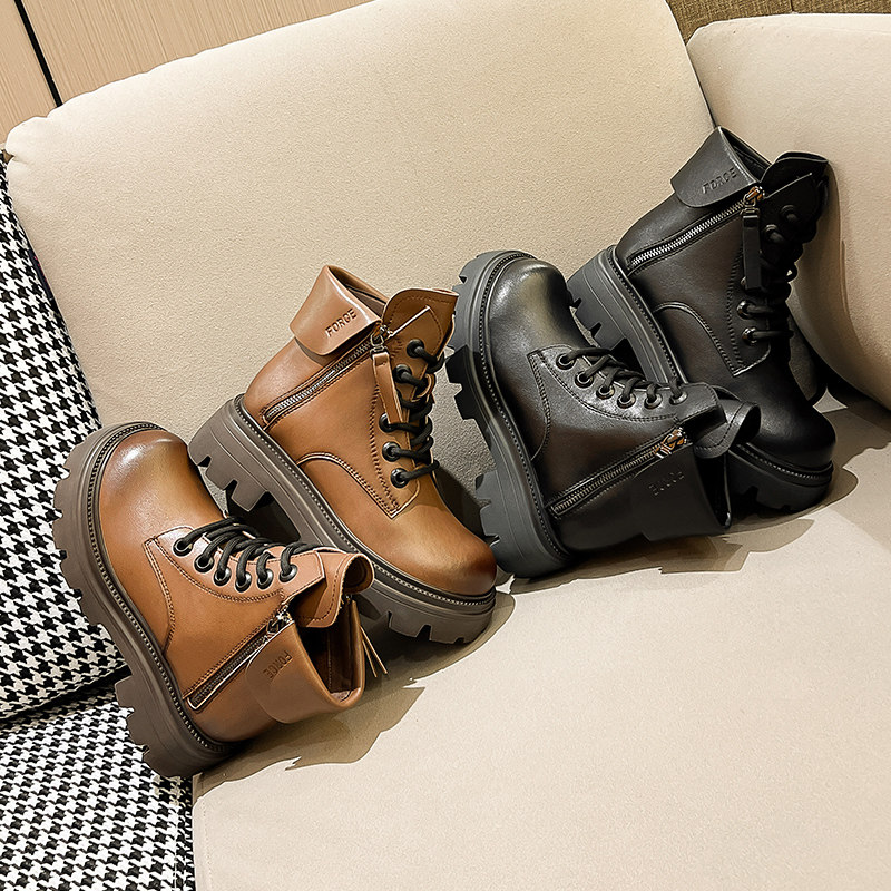 真皮2023春季新款加绒厚底马丁靴 珂简妮马丁靴