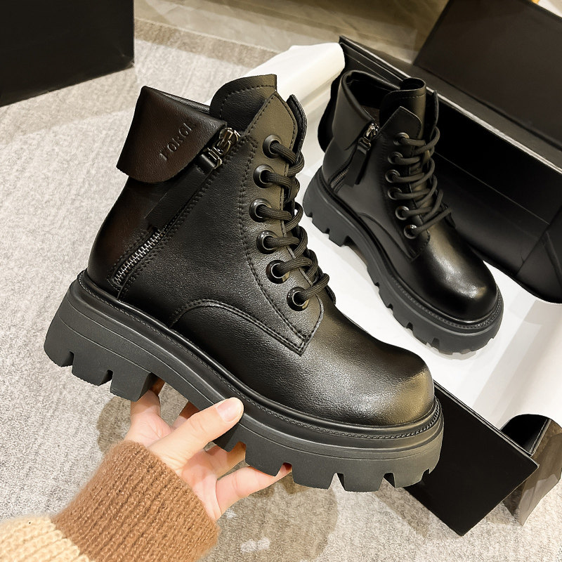 真皮2023春季新款加绒厚底马丁靴 珂简妮马丁靴