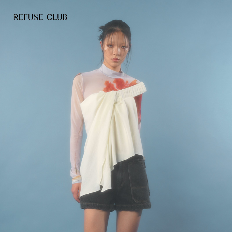 【设计师品牌】REFUSECLUB官方女装两色单肩设计感挂脖吊带上衣 - 图1