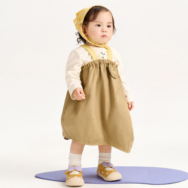 春秋女童宝宝纯棉T恤背带裙子长袖套装2025新款时尚软牛仔连衣裙