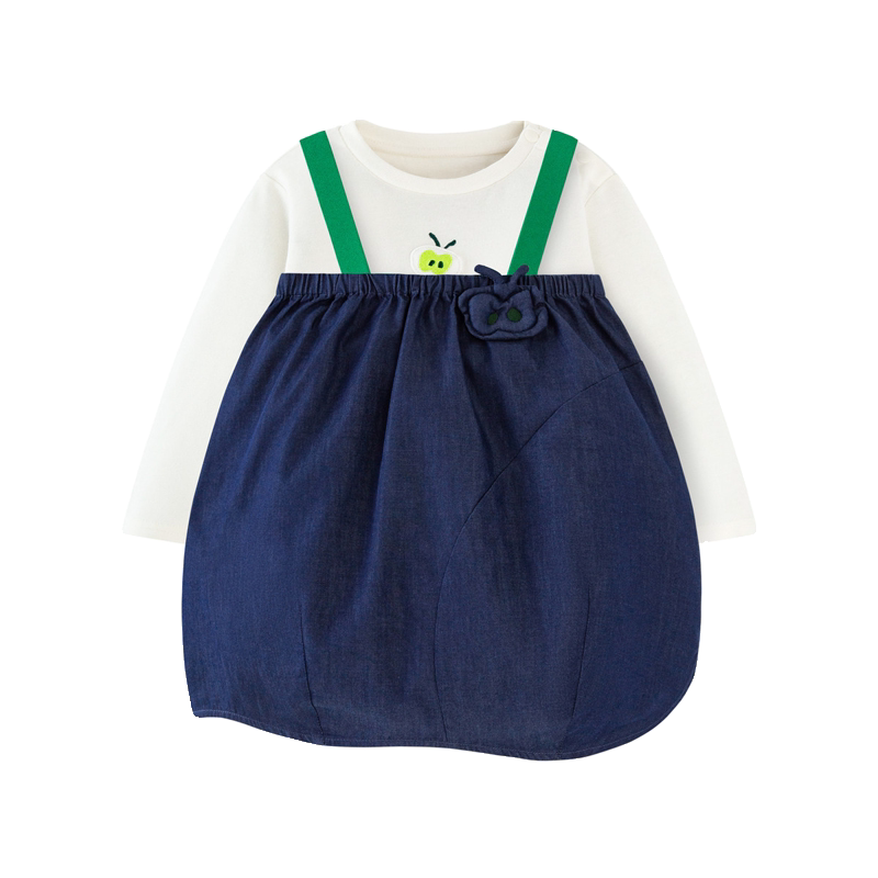 春秋女童宝宝纯棉T恤背带裙子长袖套装2025新款时尚软牛仔连衣裙