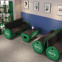 Iron Art Oil Barrel Coffee Hall Milk Tea Shop Table And Chairs Cassette Industrial Wind Office Sofa Tea Table Combined Bar Clear