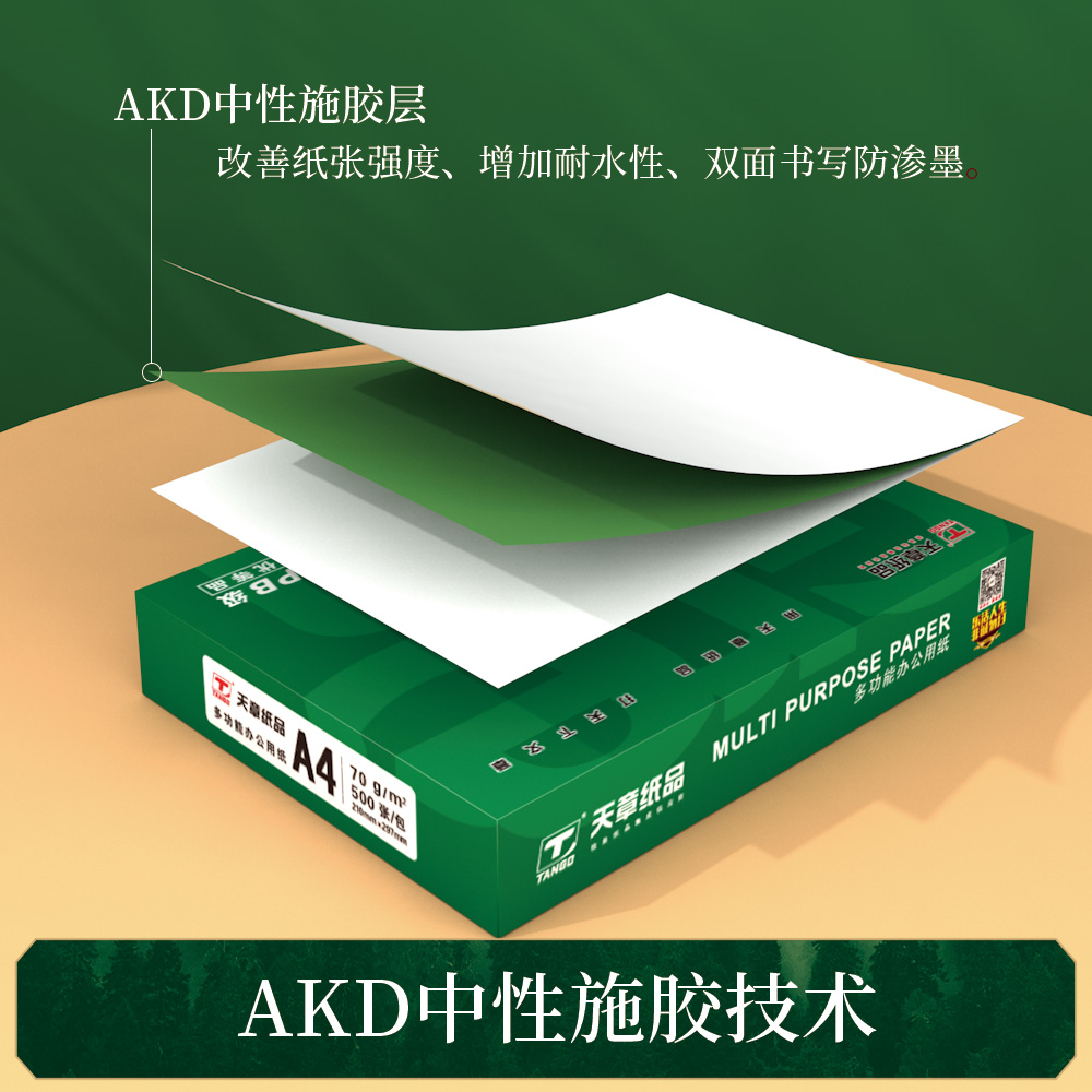 【天章复印纸】经典款/ 新绿天章A4打印纸 70G 80G 500页/包 4包 - 图2