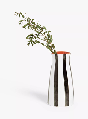 FQR LIVING英国PARTNERS手工绘画黑色条纹陶器花瓶 家居装饰 摆件