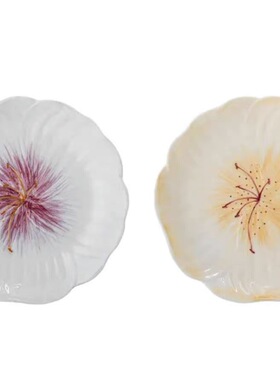 FQR LIVING丹麦Bloomingville手工制作绘画陶器紫色白色含羞草盘