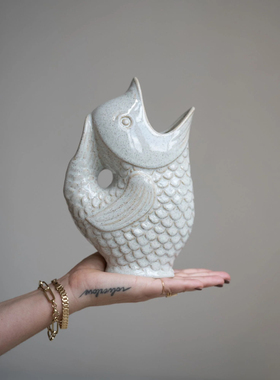 FQRLIVING THINGS ILIKE绿色芝麻点石器鱼水壶造型 花瓶 家居装饰