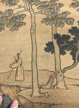 明 沈周 桐荫玩鹤图 名家青绿山水人物画微喷复制装饰画临摹学习