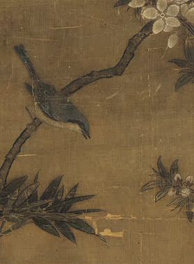 宋佚名桃竹双凫图国画花鸟古画复制品字画微喷打印绢布画心装饰画