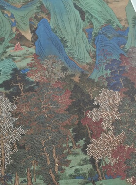 仇英仿赵伯驹炼丹图复古书画青绿山水国画真迹微喷仿古挂轴装饰画