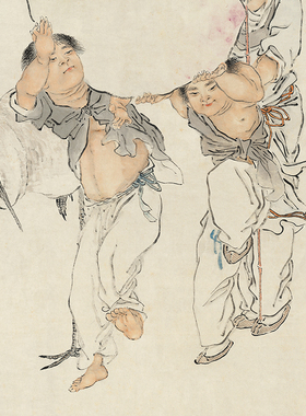 高清钱慧安弟子沈心海三多图国画祝寿图吉祥画艺术微喷字画装饰画