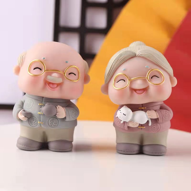 爷爷奶奶蛋糕装饰摆件寿星寿公寿婆老头老太太祝寿生日烘焙插件