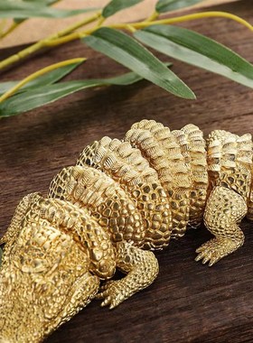 速发纯黄铜招财摆大手把件关节活动件鳄桌面饰装品书柜玄关工艺品