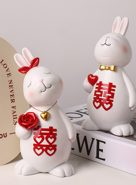 速发喜闺陶瓷摆件新婚家居客厅装饰礼品高级送送蜜兔新人结婚新婚