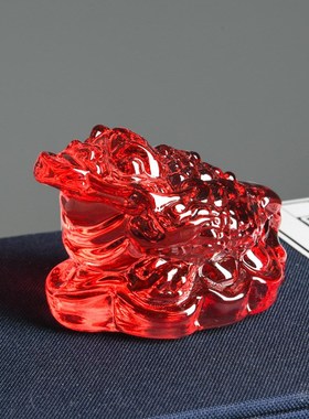 速发水晶琉璃黄三足蟾蜍柜桌装饰水晶金蟾摆件珠台手机茶宝装饰品