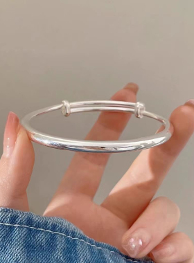 光面简约银手镯女纯银999实心