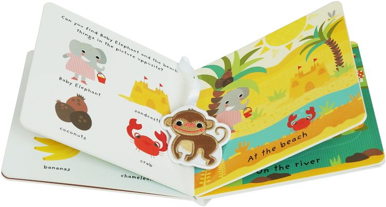 英文原版 儿童低幼绘本 Little Friends:Little Monkey 小猴子绸带纸板情景书操作书 边玩边学 幼儿认知 找找看