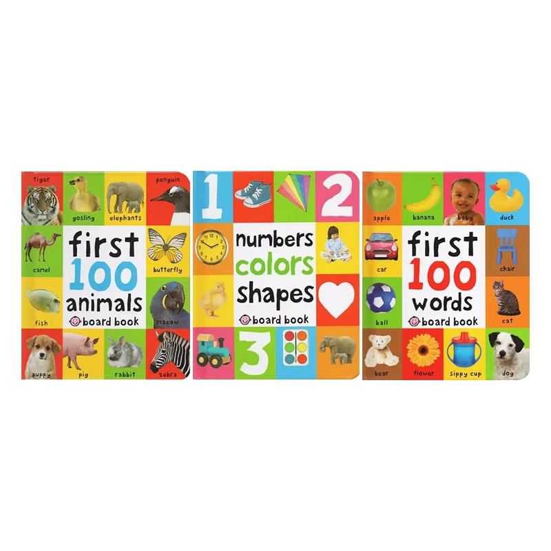 英文原版 First 100 Words /Animals/Colors shapes 系列盒装 3册 幼儿单词学习精装纸板书 图画图解词典