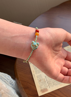 燕归原创圣诞蓝猫捷克珠手链女