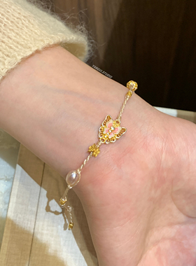 燕归念蝶语国风足银蝴蝶百搭手链