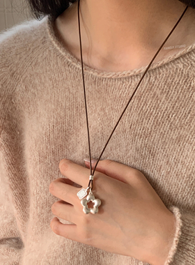 燕归有米花编绳足银长款项链女