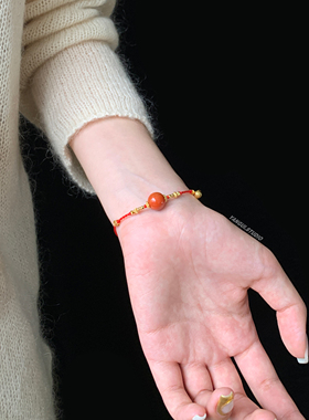 燕归南红圆珠红色编绳新年手链女