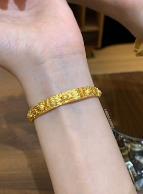 燕归天京牡丹重工足银描金手镯女