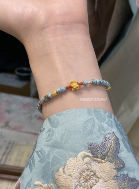 燕归原创松莲绿松石纯银手链