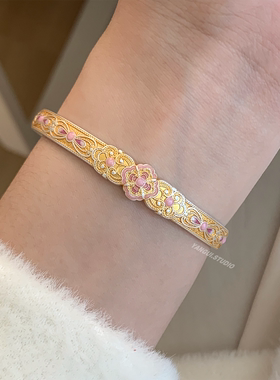 燕归芍药国风新中式珐琅彩手镯