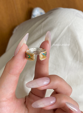 燕归羽化仙珐琅描金国风足银戒指