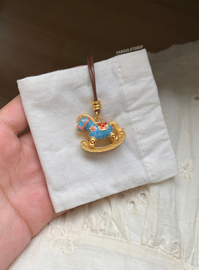 燕归蓝色木马回忆珐琅足银项链女