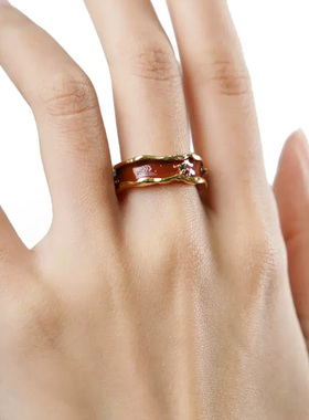 EVENBUYER很会买OINICIO初印沉积系列925银暗红滴胶金戒指对戒