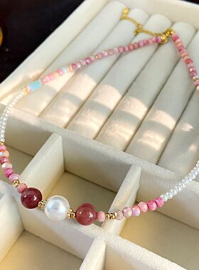 甜美多巴胺米珠珍珠圆柱串珠项链