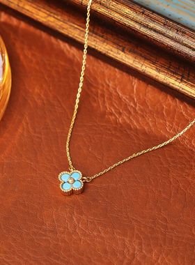 爆款蓝色幸运四叶草项链经典轻奢