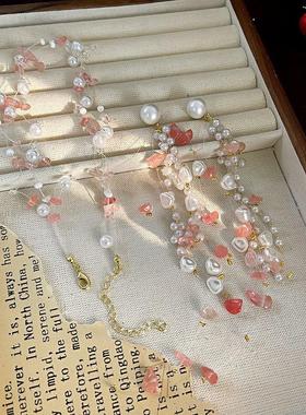 粉色天然石珍珠串珠项链女清冷