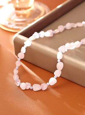 天然粉水晶紫色玛瑙项链高级感