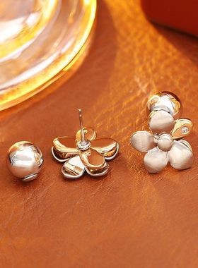 欧美风拉丝花朵开口戒指洋气时尚