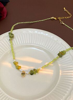 韩国小众橄榄石项链新国风气质